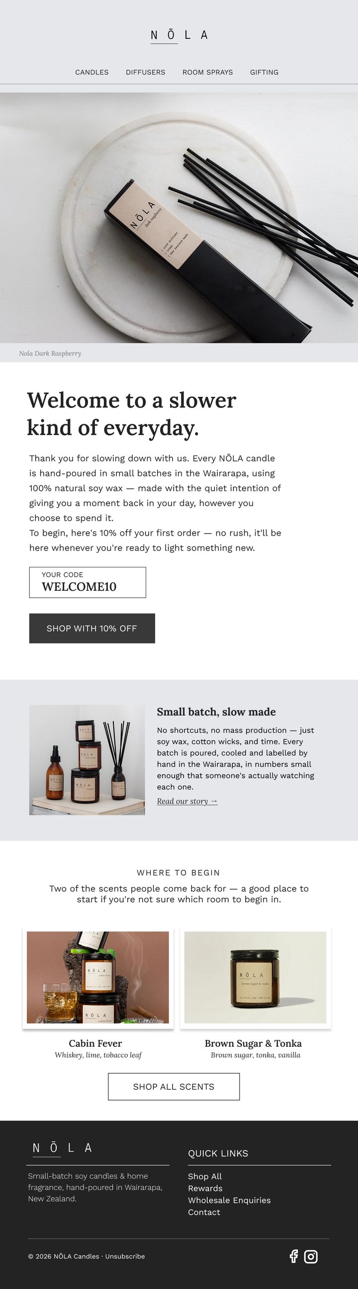 NŌLA B2C Email 1 Option 2 — Welcome to a slower kind of everyday